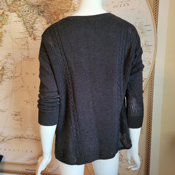 American Eagle Outfitters cotton black loose weave cable drop shoulder sweater M - Picture 2 of 12